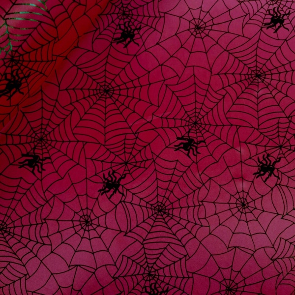 Halloween Fabric Black Spiderwebs on Maroon